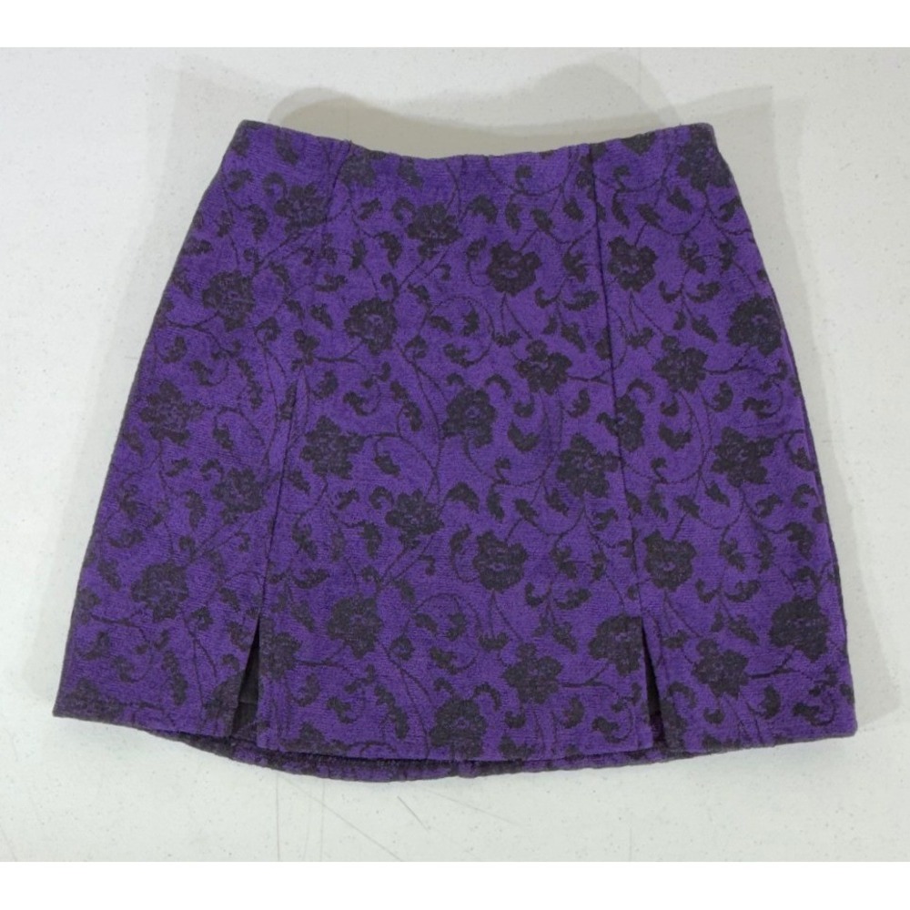 Urban Renewal Mini Skirt S Purple Floral Brocade Front Slits Vintage Fabric USA
